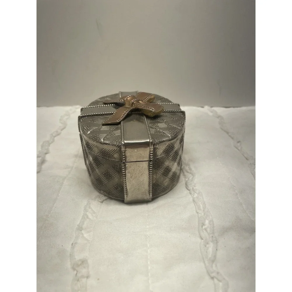 Godinger Silver Art Co. Silver-plated Lined Oval Jewelry Trinket Box Gold Bow